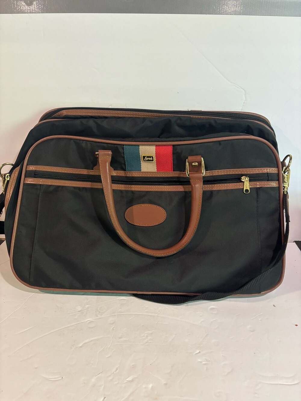 Vintage Samsonite Lark Duffel Bag Carry On Travel Black Brown 1991 APO 20”x12x9”